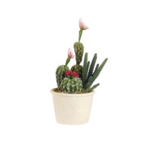 Cactus con Fiore Artificiale con Vaso Bianco