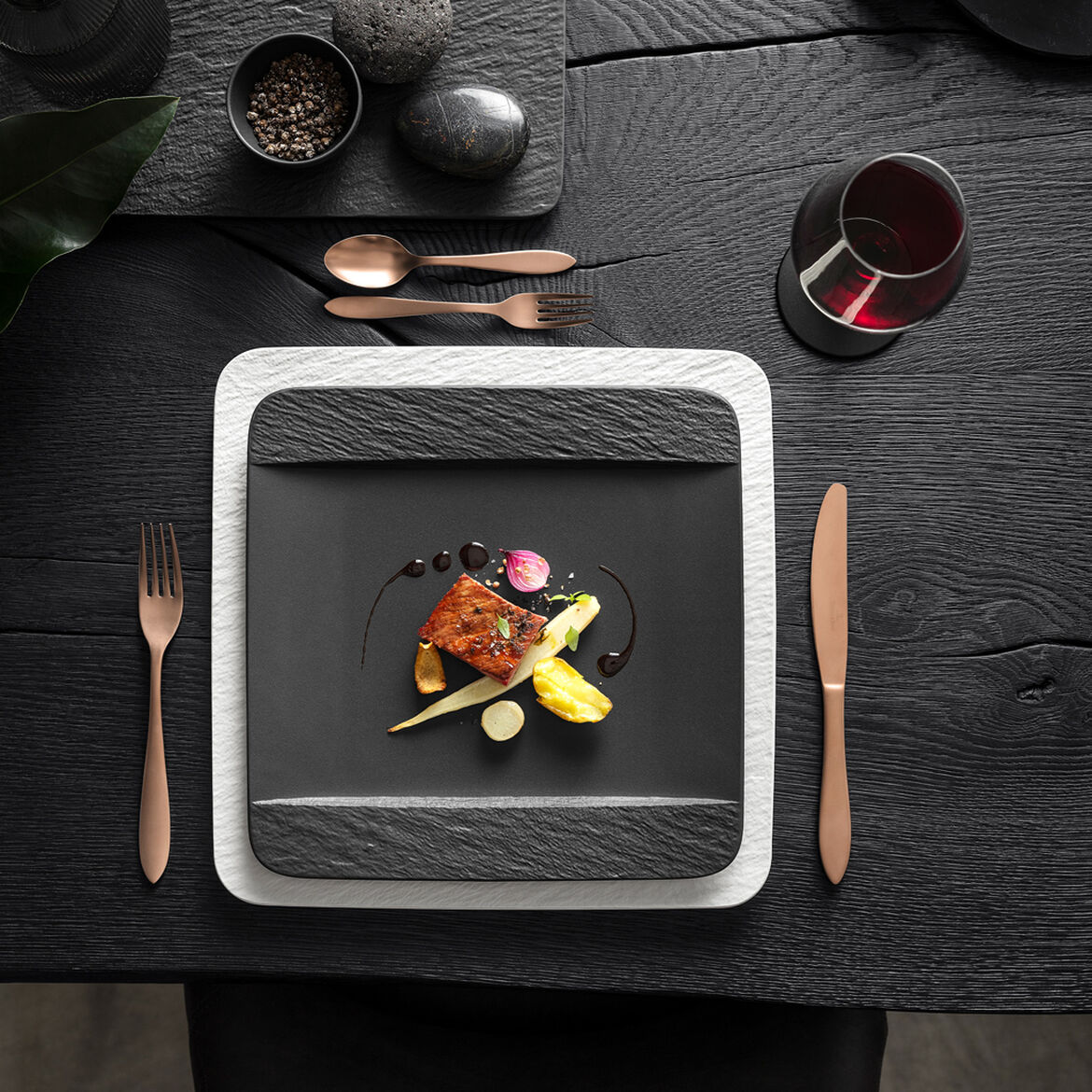 set 6 Piatti Piani Quadrati MANUFACTURE ROCK Nero - immagine 3